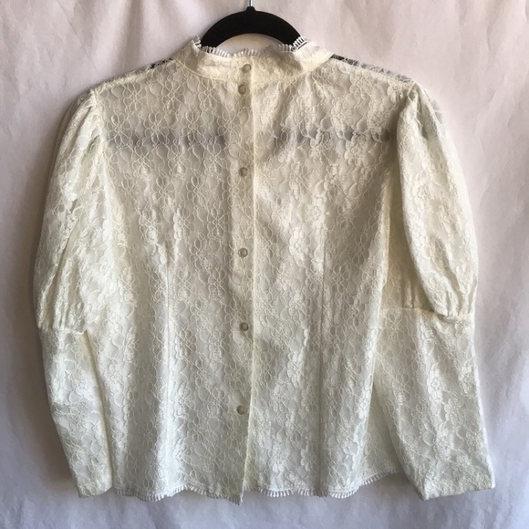 Cream prairie blouse with lace, bead, sequin, and embroidered accents, size S - Picture 5 of 5